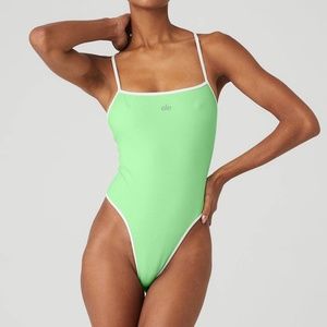 Alo yoga Ivy League body suit ultramint green white sample small NWT